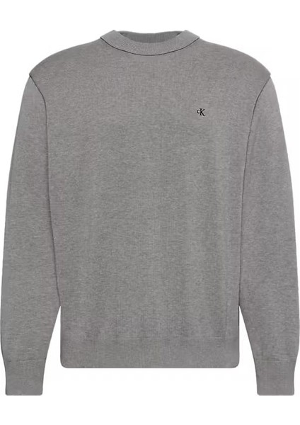 Erkek Regular Fit Monogram Nakışlı Kazak - Gri