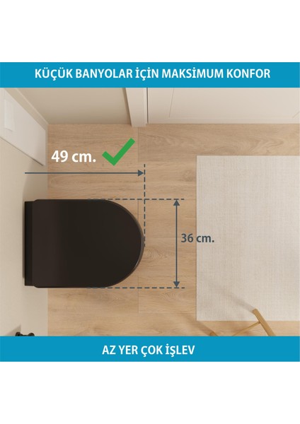 Cocon 2.0 Kanalsız Asma Klozet 49 cm – Metal Menteşeli, Yavaş Kapanır Tak-Çıkar Kapak Dahil, 2 Parça Set, Mat Siyah indirimleri