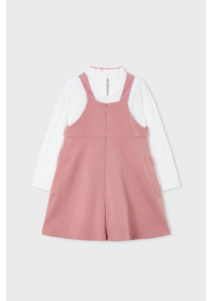 Kız Çocuk Normal Kalıp Fiyonk Detaylı 2'li Salopet Elbise Takımı - Gül Kurusu fiyatları