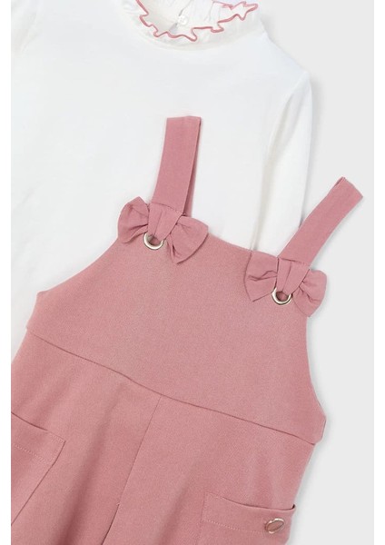 Kız Çocuk Normal Kalıp Fiyonk Detaylı 2'li Salopet Elbise Takımı - Gül Kurusu modelleri