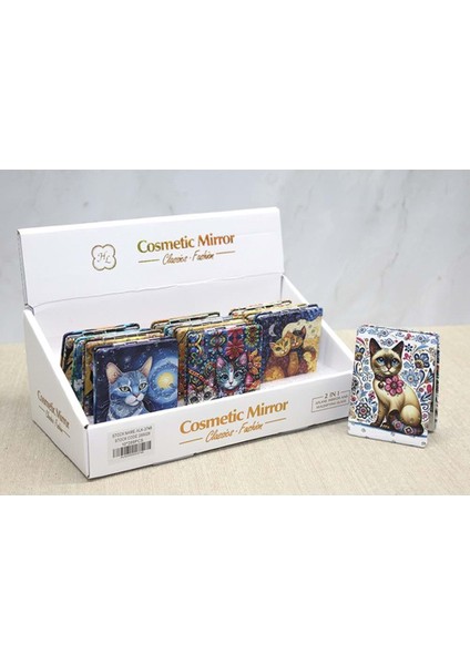 Kedi Taşlı El Aynası Dikdörtgen Ince