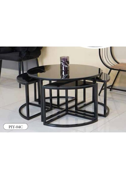 Mim Siyah Yuvarlak 4+1 Pizza Orta Sehpa