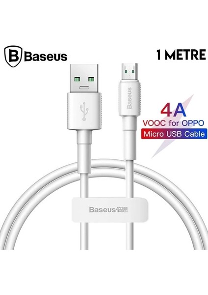 Baseus Mini White Micro USB 4A Oppo Vıvo Dash USB Şarj Kablosu 1METRE-(5775)