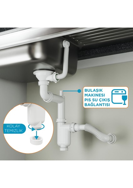 Comfort Mutfak Eviye Sifonu – Yer Kazandıran, Kolay Temizlenir, Ayarlanabilir Koku Önleyici, Gider Borulu-11,5 cm. eviye giriş Çaplı fırsatları