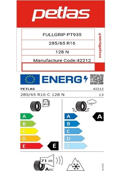285/65 R16 C Tl 128N 10PR Full Grıp PT935 Kamyonet Kış Lastiği (Üretim TARIHI:2025) fiyatları