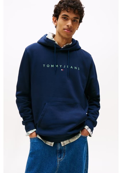 Erkek Regular Fit Yazı Baskılı Kapüşonlu Sweatshirt - Lacivert