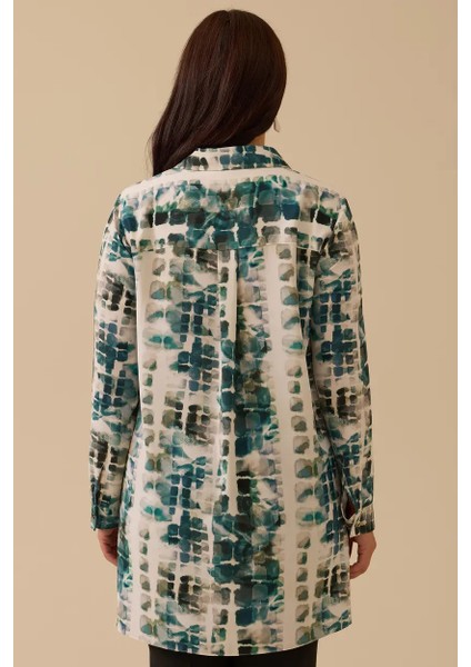 Kadın Büyük Beden Gömlek Yaka Desenli Tunik - Yeşil fiyatları