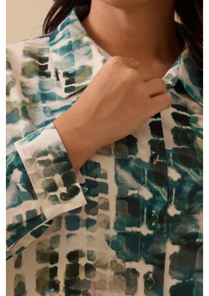 Kadın Büyük Beden Gömlek Yaka Desenli Tunik - Yeşil modelleri