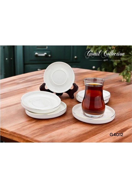 Çay Tabağı 6 Lı Porselen Beyaz&altın G4012