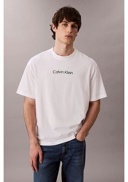 Erkek Regular Fit Yazı Baskılı Pamuklu T-Shirt - Beyaz