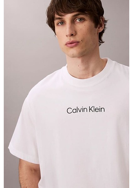 Erkek Regular Fit Yazı Baskılı Pamuklu T-Shirt - Beyaz indirimleri