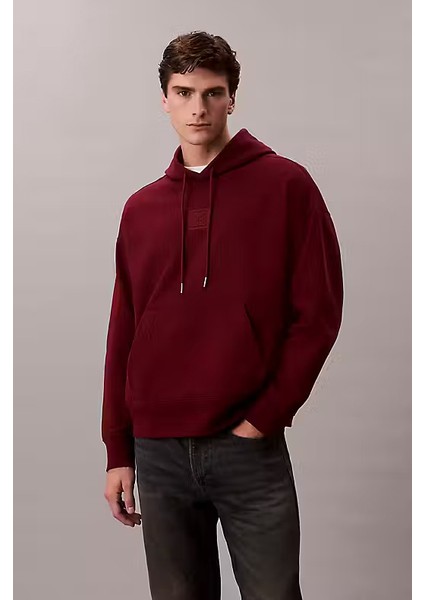 Erkek Regular Fit Premium Terry Kapüşonlu Sweatshirt - Bordo