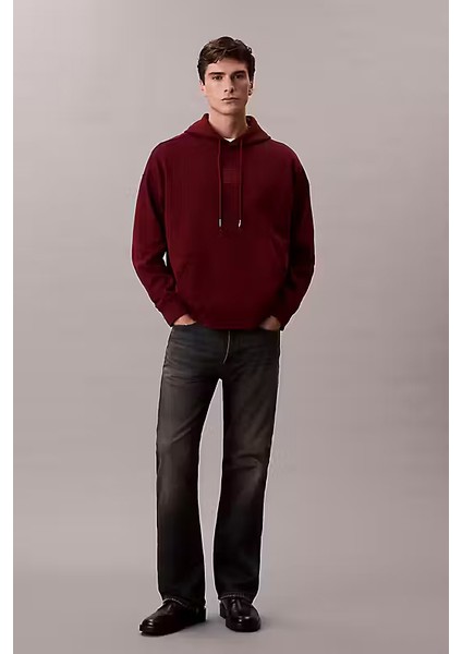 Erkek Regular Fit Premium Terry Kapüşonlu Sweatshirt - Bordo modelleri