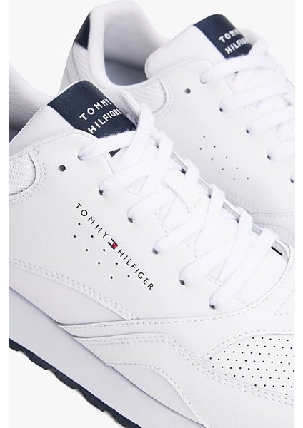 Erkek Dokulu Panelli Runner Sneaker - Beyaz
