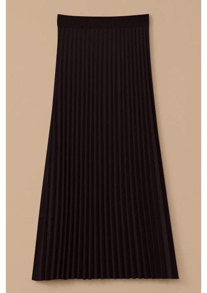Kadın Esnek Bel Pliseli Basic Etek - Siyah