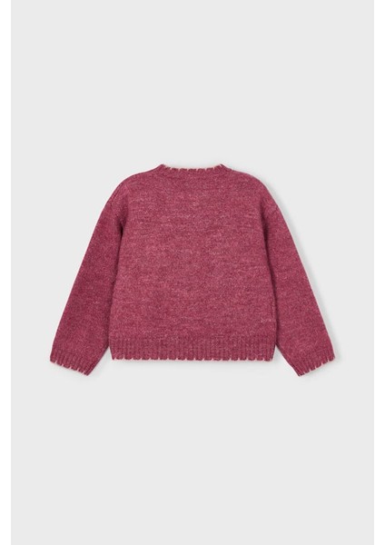 Kız Çocuk Payetli Taç Işlemeli Triko Kazak - Vişne fiyatları