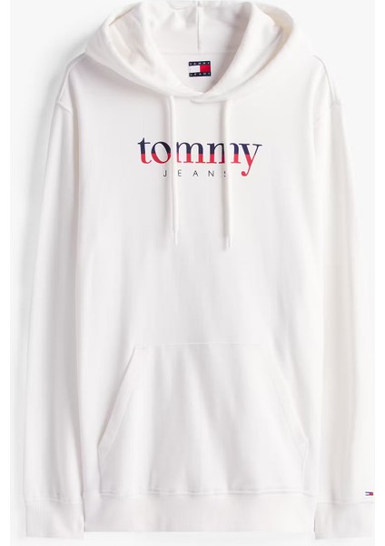 Erkek Logo Baskılı Kapüşonlu Sweatshirt – Ekru