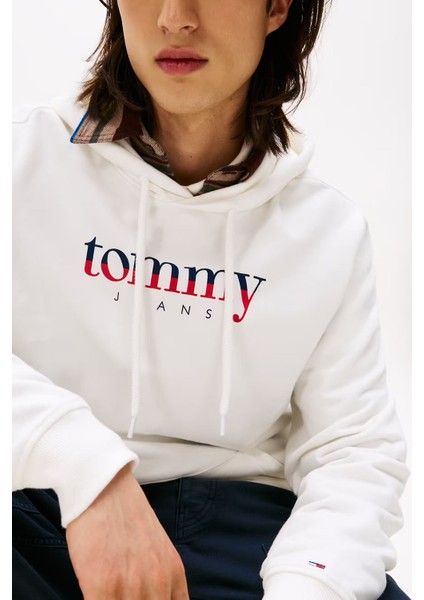 Erkek Logo Baskılı Kapüşonlu Sweatshirt – Ekru fırsatları