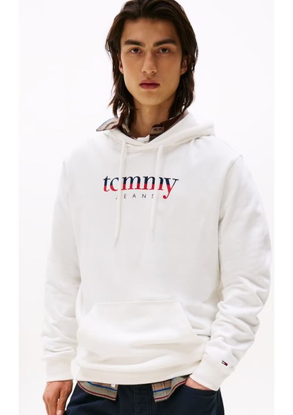 Erkek Logo Baskılı Kapüşonlu Sweatshirt – Ekru indirimleri