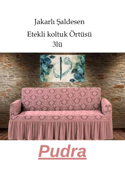 Şal Desen Jakarlı Koltuk, Kanepe, Çekyat Örtüsü, Likralı, Etekli, Koltuk Kılıfı 3lü Tek Adet