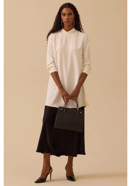 Kadın Dik Yaka Yan Yırtmaçlı Tunik - Ekru modelleri