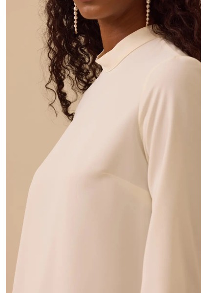 Kadın Dik Yaka Yan Yırtmaçlı Tunik - Ekru fırsatları