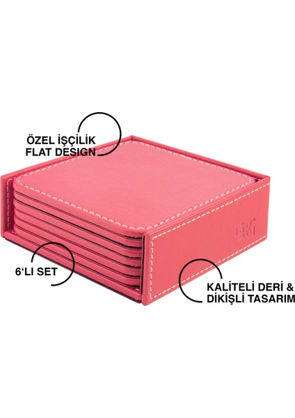 Bardak Altlığı,6’lı Set,masaüstü Kare Cup Coaster,vegan Suni DERI,11X11 Cm.,fuşya fiyatları