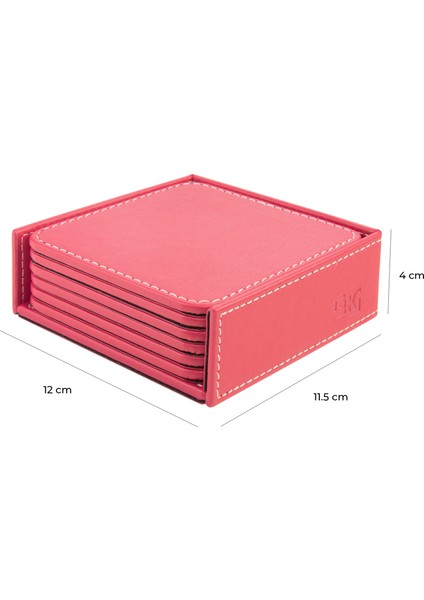 Bardak Altlığı,6’lı Set,masaüstü Kare Cup Coaster,vegan Suni DERI,11X11 Cm.,fuşya modelleri
