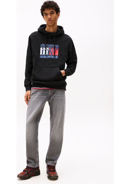 Erkek Logo Baskılı Kapüşonlu Sweatshirt – Siyah modelleri
