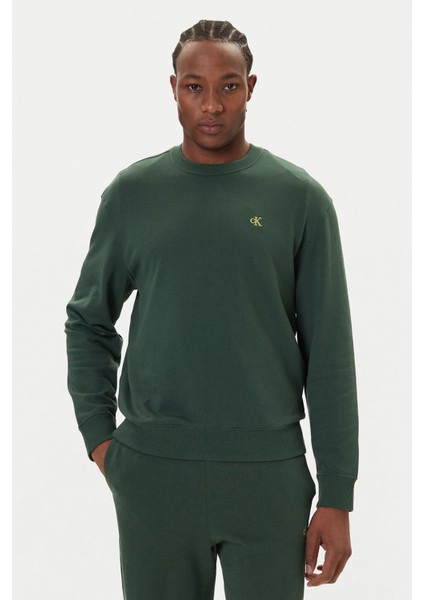 Erkek Regular Fit Monogram Nakışlı Sweatshirt - Yeşil