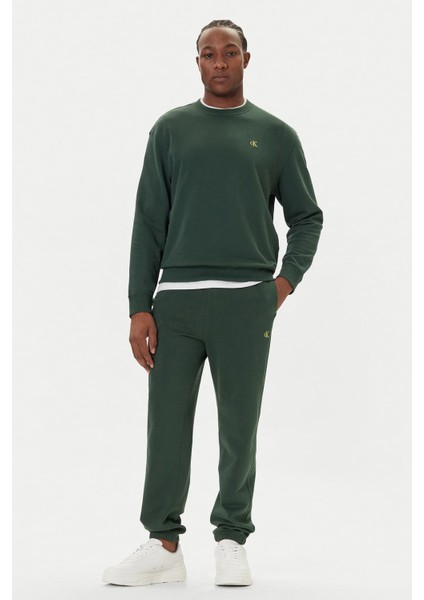 Erkek Regular Fit Monogram Nakışlı Sweatshirt - Yeşil modelleri