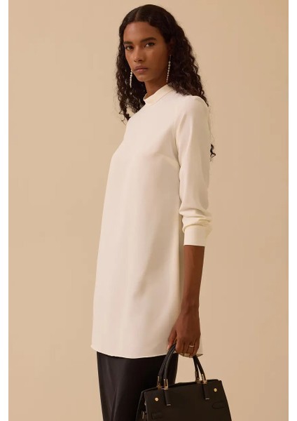 Kadın Dik Yaka Yan Yırtmaçlı Tunik - Ekru