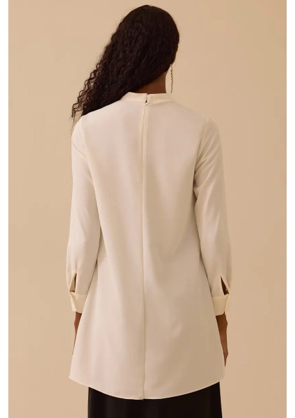 Kadın Dik Yaka Yan Yırtmaçlı Tunik - Ekru fiyatları