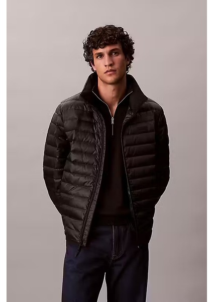 Erkek Regular Fit Kapitone Şişme Mont - Siyah