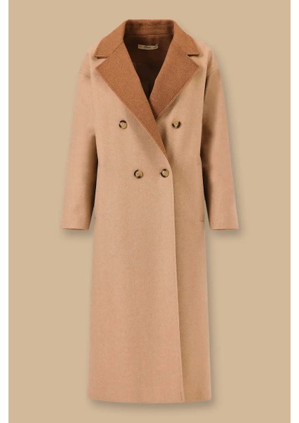 Kadın Düğmeli Kruvaze Kaşa Kaban - Bej indirimleri