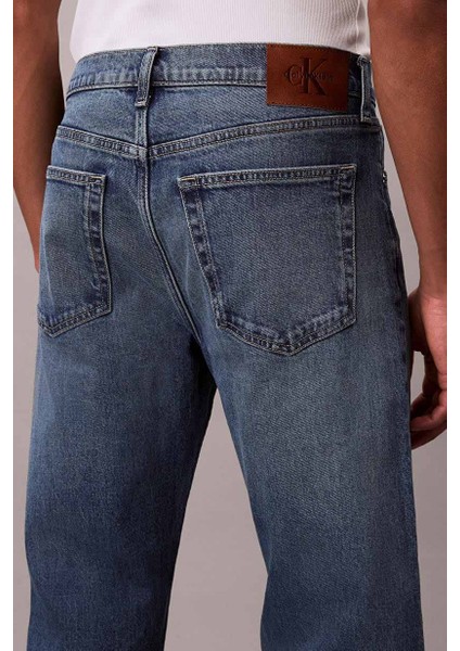 Erkek Düz Kesim Pamuklu 5 Cepli Jean Pantolon - Mavi