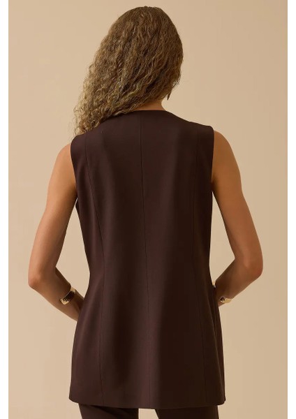 Kadın V Yaka Gold Düğme Detaylı Yelek - Kahverengi fiyatları