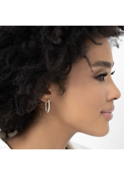 Taşlı Döngü 14 Ayar Altın Halka Küpe