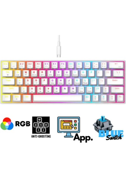 Oyuncu Klavyesi T60 Rgb Full Mekanik %60 Blue Switch Gaming Klavye Rgb Işıklı Kablolu Q Klavye