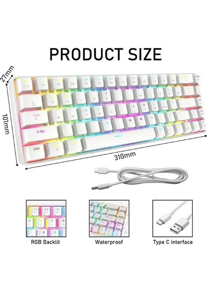 Oyuncu Klavyesi T60 Rgb Full Mekanik %60 Blue Switch Gaming Klavye Rgb Işıklı Kablolu Q Klavye fırsatları