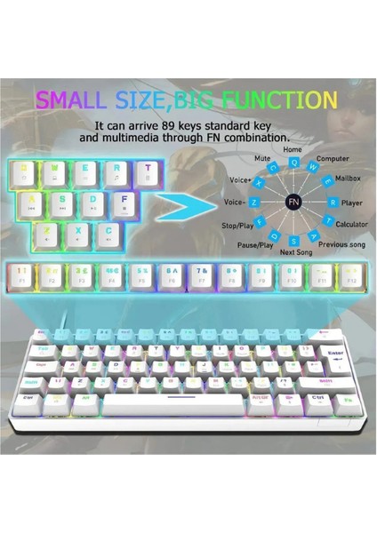 Oyuncu Klavyesi T60 Rgb Full Mekanik %60 Blue Switch Gaming Klavye Rgb Işıklı Kablolu Q Klavye indirimleri