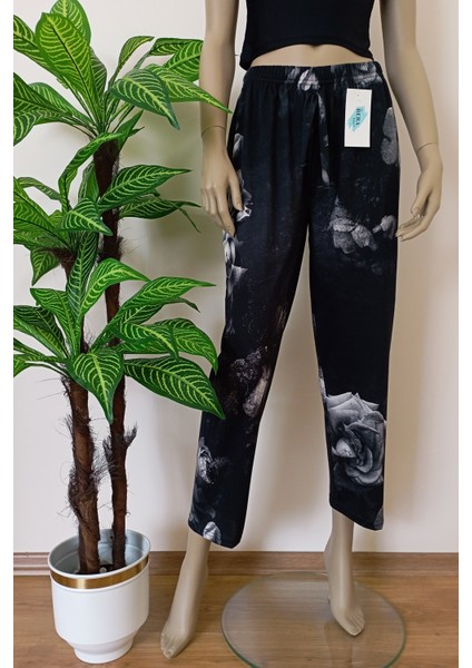 Kadın Çok Yumuşak Dokulu Çiçek Baskılı Pijama Altı