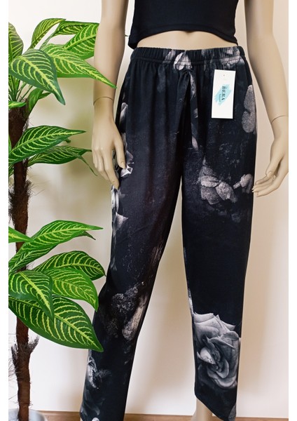 Kadın Çok Yumuşak Dokulu Çiçek Baskılı Pijama Altı