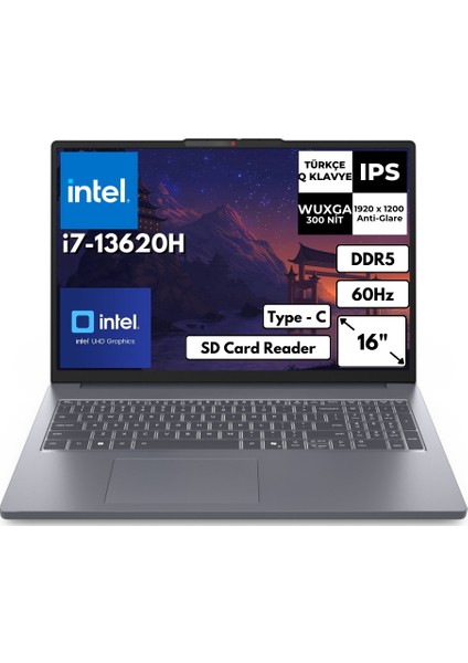 Ideapad Slim 3 16IRH10 I7-13620H 24-Gbddr5 512 GB SSD UHD Graphics 16" Wuxga Windows 11 Home Notebook 83K2001VTRAT32