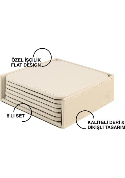 Bardak Altlığı,6’lı Set,masaüstü Kare Cup Coaster,vegan Suni DERI,11X11 Cm.,bej fiyatları