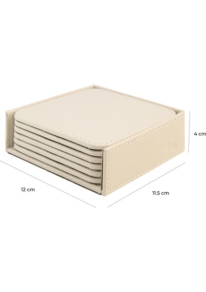 Bardak Altlığı,6’lı Set,masaüstü Kare Cup Coaster,vegan Suni DERI,11X11 Cm.,bej modelleri