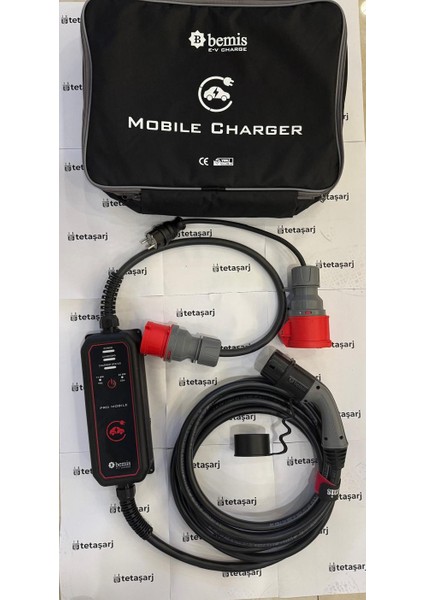 BEMİS Elektrikli Araç Şarj Cihazı 11 - 22 Kw Pro Mobil ŞARJ SETİ _ÇANTA ve 220W Dönüştürücü HEDİYE _ 5 M BEV-2331-0001 modelleri