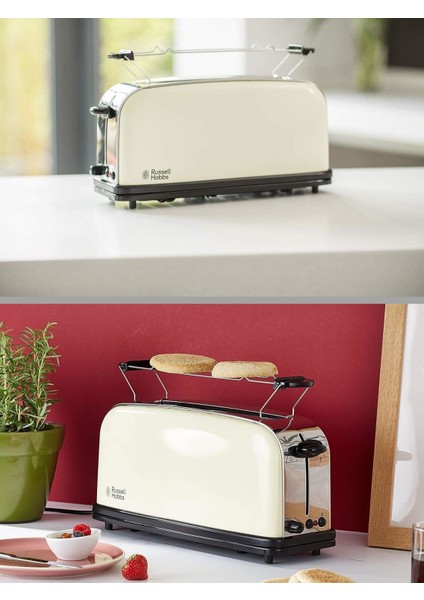 21395-56/RH Colours Plus Classic 2 Dilim Uzun Yuvalı Ekmek Kızartma Makinesi - Krem