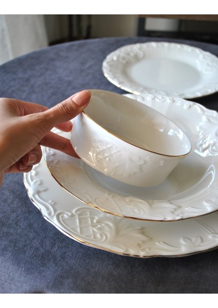 2 Kişilik 8 Parça Porselen Yaldızlı Yemek Takımı Rosemary - Porselen Tabak Yemek Seti