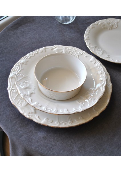 2 Kişilik 8 Parça Porselen Yaldızlı Yemek Takımı Rosemary - Porselen Tabak Yemek Seti fırsatları